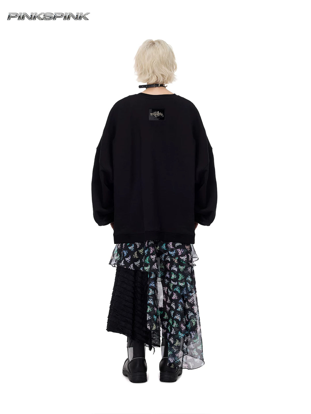 PINKSPINK CAT ALIEN embroidered oversized sweatshirt — back full-length view showing oversized fit