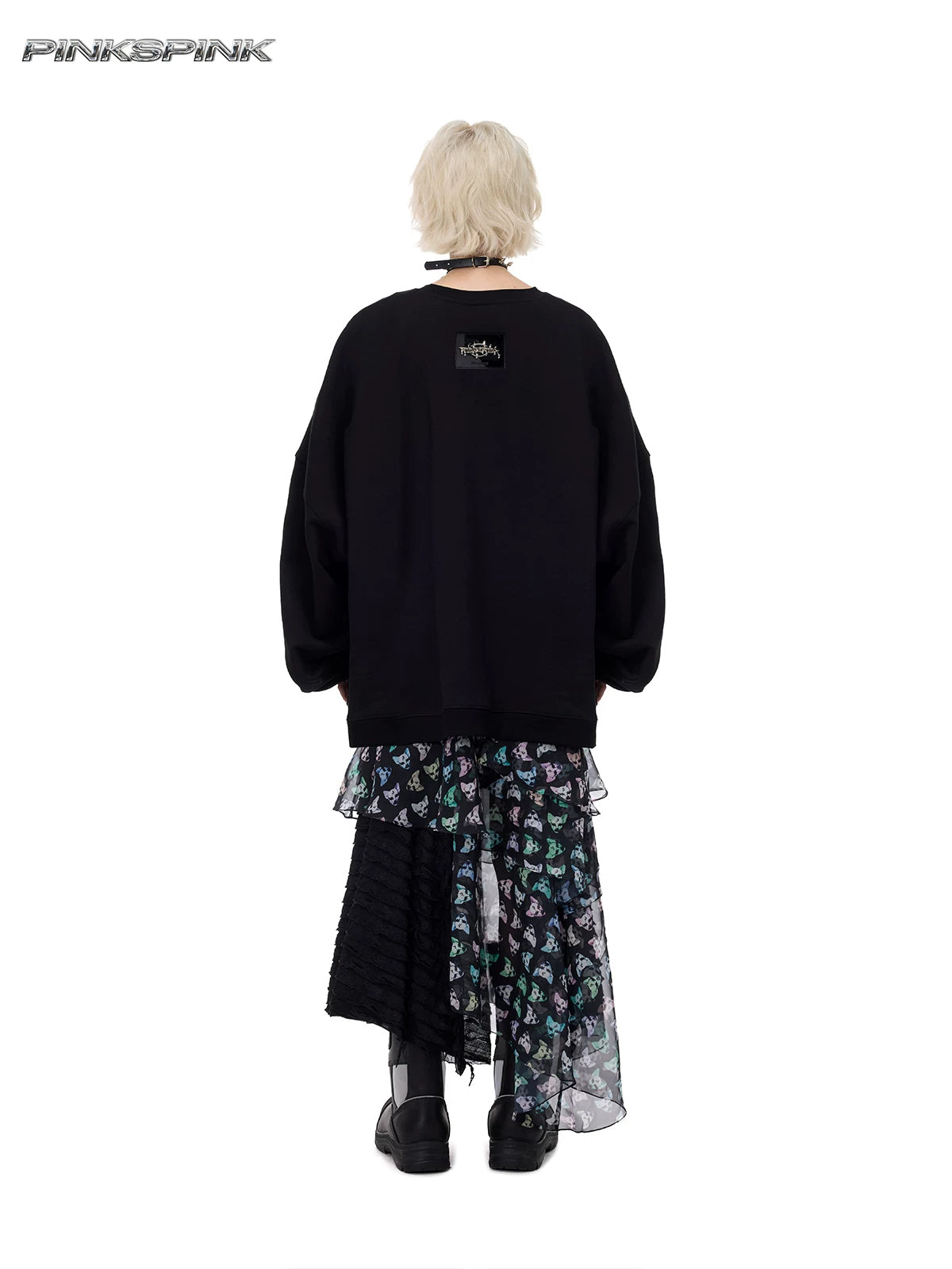 PINKSPINK CAT ALIEN embroidered oversized sweatshirt — back full-length view showing oversized fit