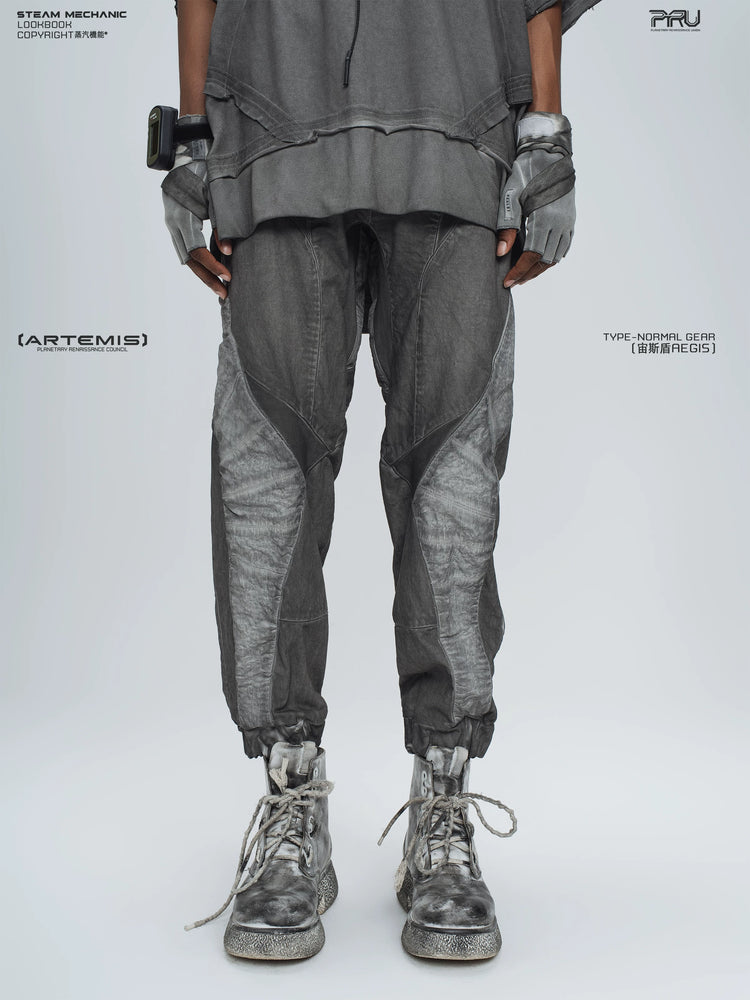 AEGIS moon dust gray cropped moto riding pants — front modeled product view