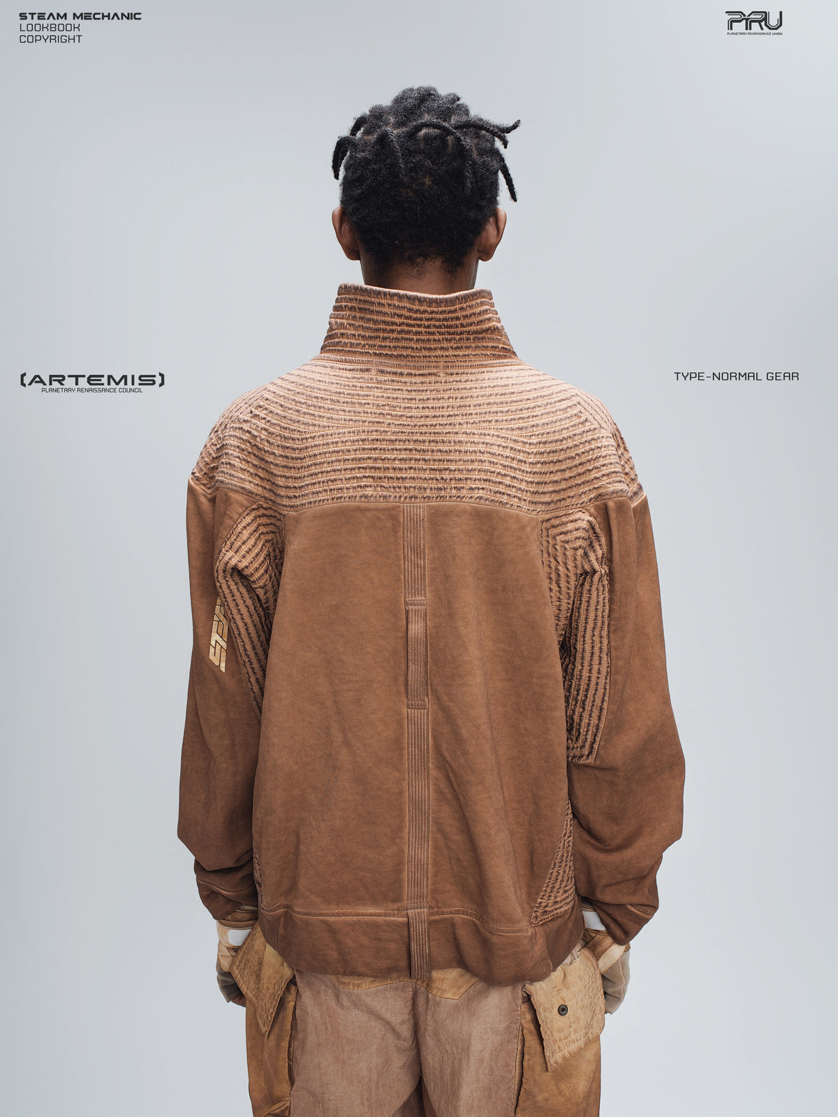 PIONEER venus orange distressed protection zip jacket — rear modeled view