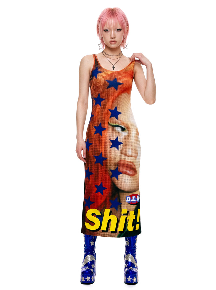 DEADENDKIDS SHIT STAR fitted tank maxi dress — construction detail
