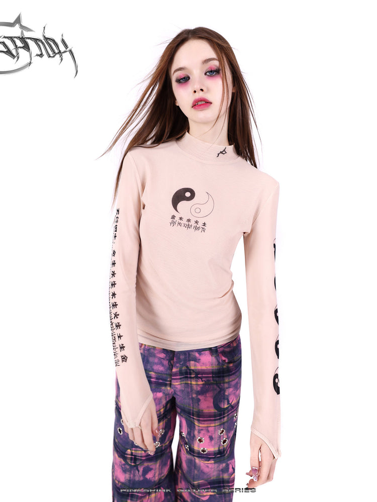 PINKSPINK ELECTRIC MOON wasteland plaid straight-leg pants — modeled front styling view