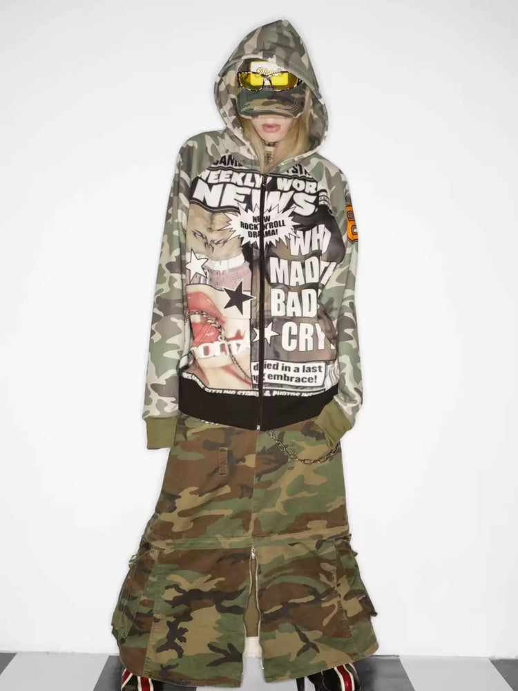 DEADENDKIDS CAMO GIRL fleece zip hoodie — rear or construction presentation