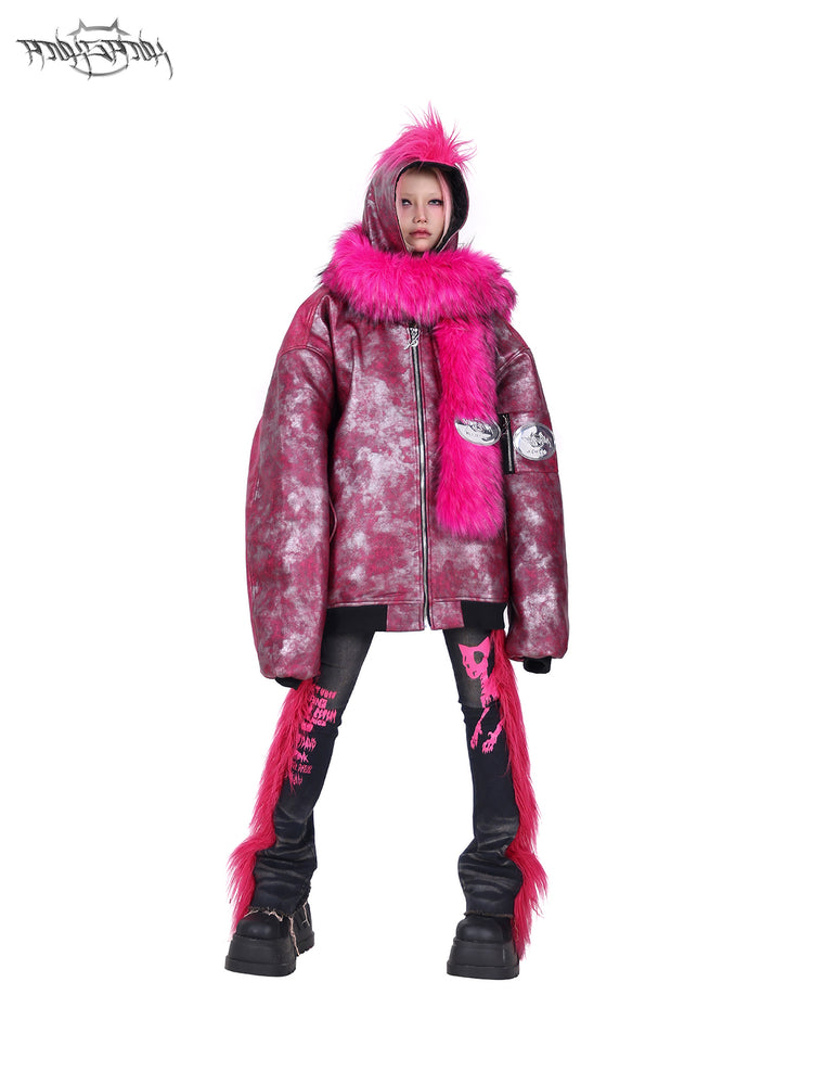 PINKSPINK COCKSCOMB mohawk padded jacket in PINK — three-quarter full-body view.