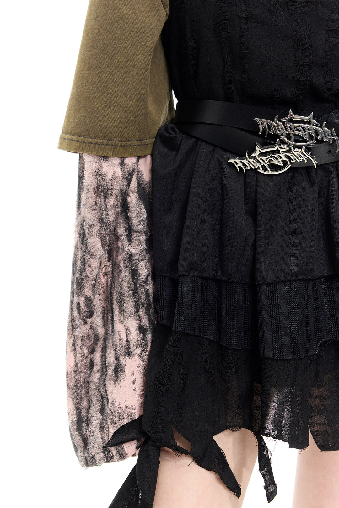 PINKSPINK ELECTRIC MOON two-way layered lace mini dress — black layered dress — waist and belt styling detail