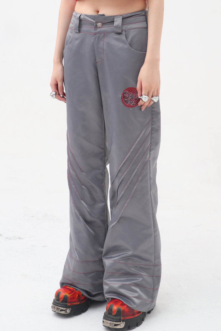 EMBRYO STARSHIFT ruched 3D-effect pants — rear modeled view