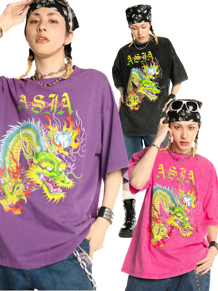 DEADENDKIDS ASIA DRAGON washed graphic tee — front product presentation