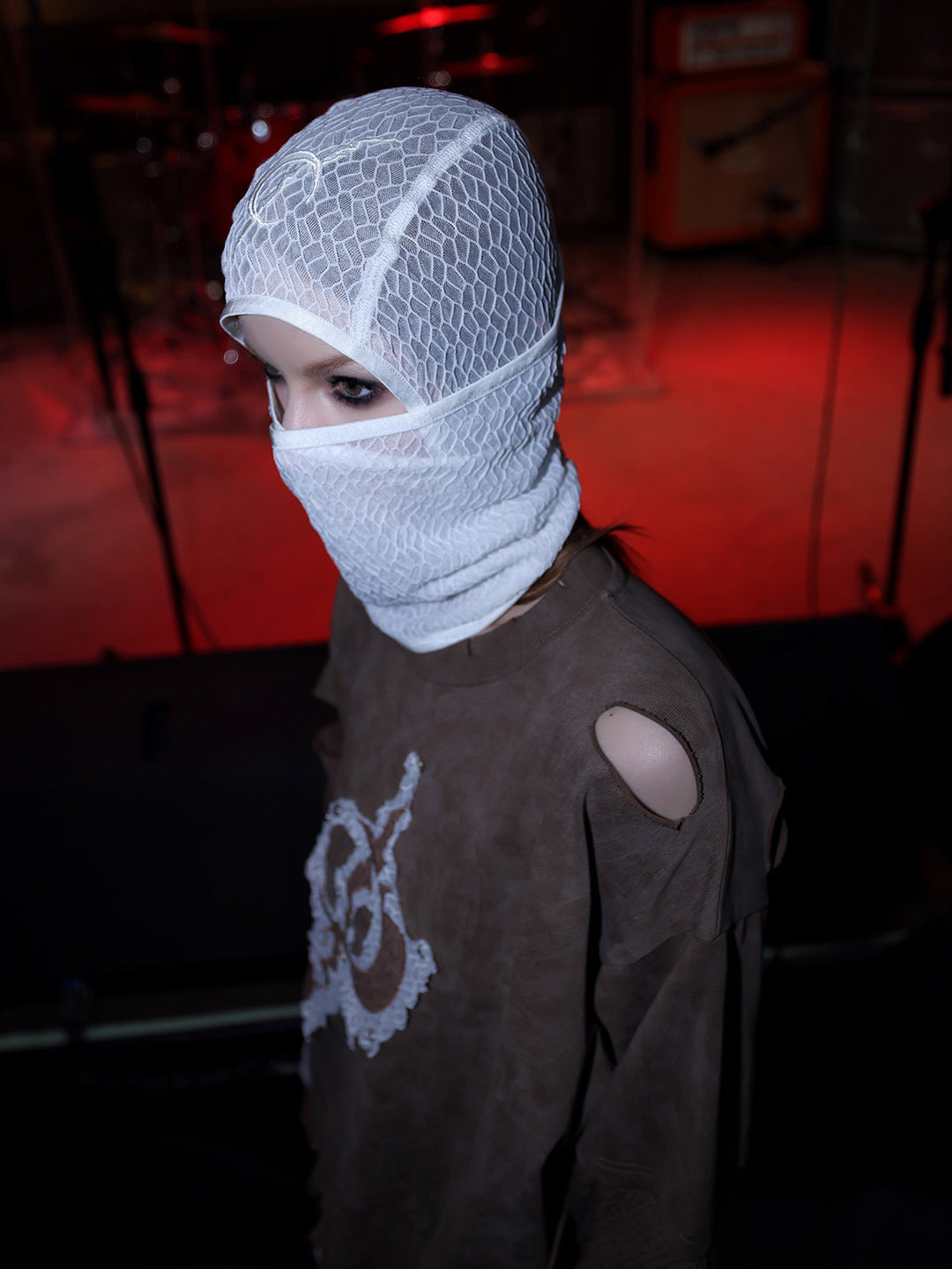 PINKSPINK ELECTRIC MOON mesh balaclava — product detail view showing texture and hardware
