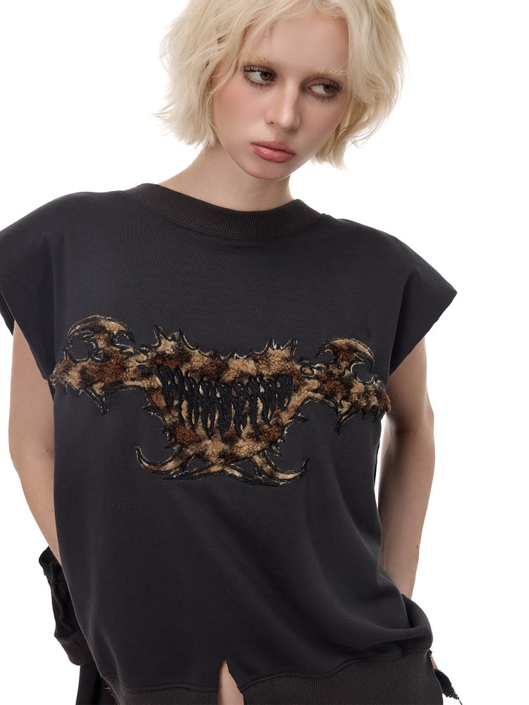 PINKSPINK LEOPARD RIOT two-way layered sweatshirt — leopard applique detail in sleeveless styling