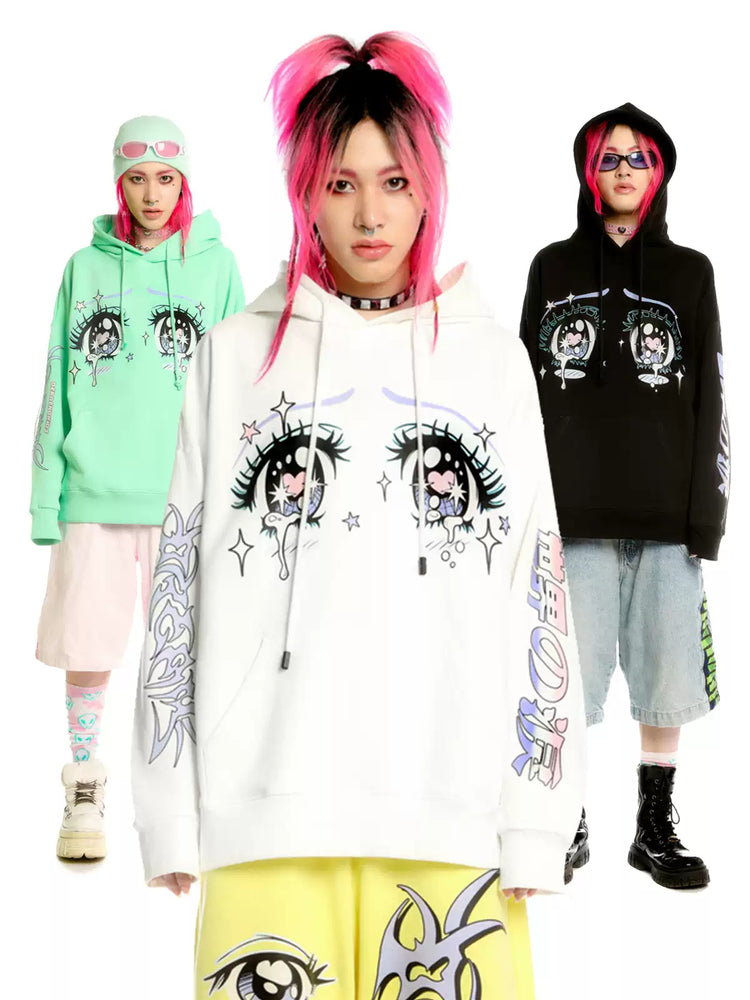 DEADENDKIDS ANIME TEARS oversized graphic hoodie — alternate product presentation
