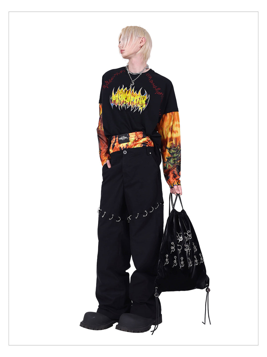 PINKSPINK FIRE CAT layered-sleeve graphic tee — alternate gallery view showing the design details