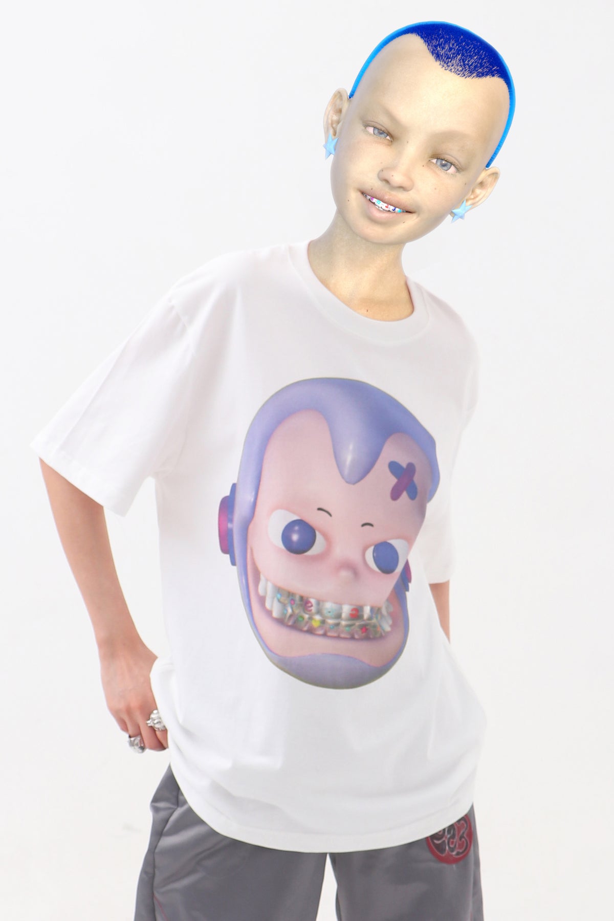 EMBRYO E23 LITTLE ONE oversized white graphic tee — product-only rear view