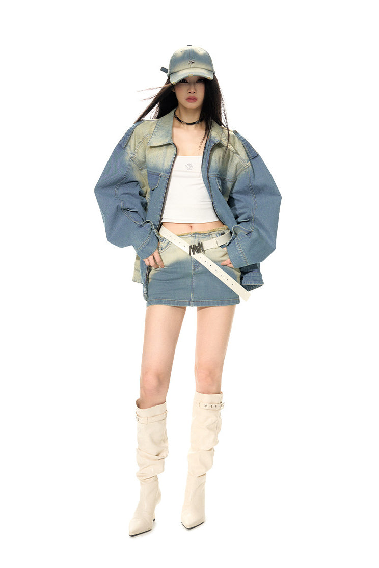 NAWS ECLIPSE gradient denim mini skirt — alternate angle showing the shape and finish