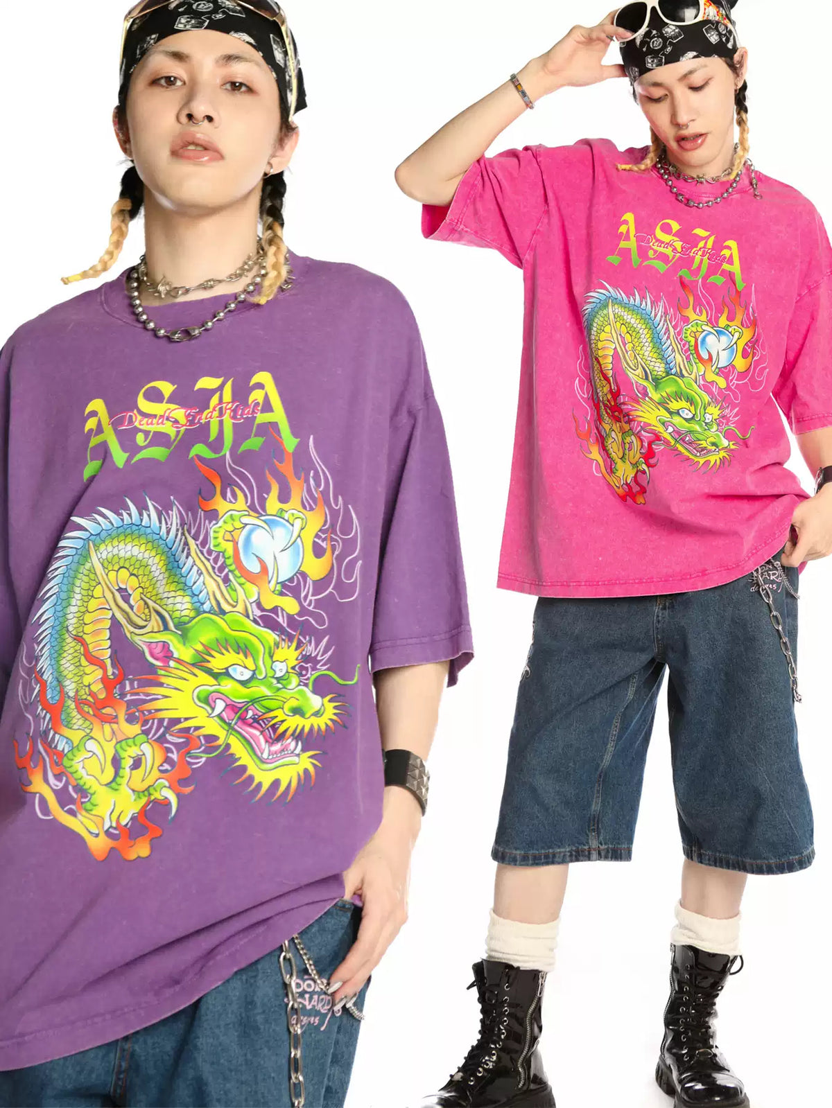 DEADENDKIDS ASIA DRAGON washed graphic tee — alternate styled presentation