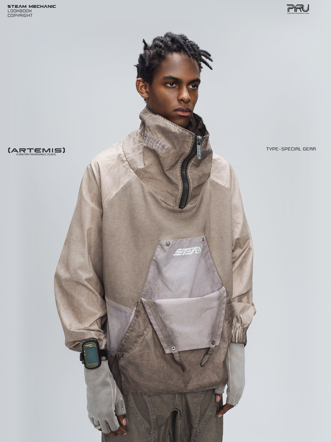 PIONEER venus orange detachable-pocket utility hoodie — alternate modeled angle