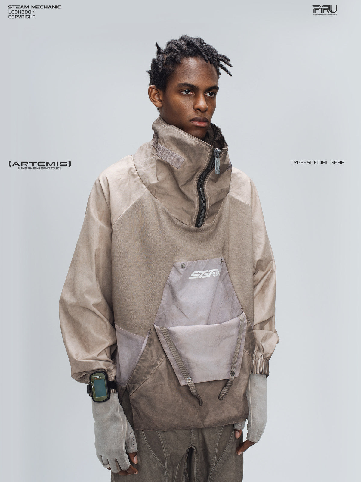 PIONEER venus orange detachable-pocket utility hoodie — alternate modeled angle