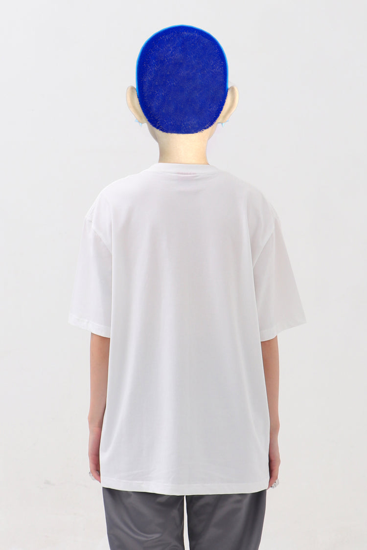 EMBRYO E23 LITTLE ONE oversized white graphic tee — product-only front view