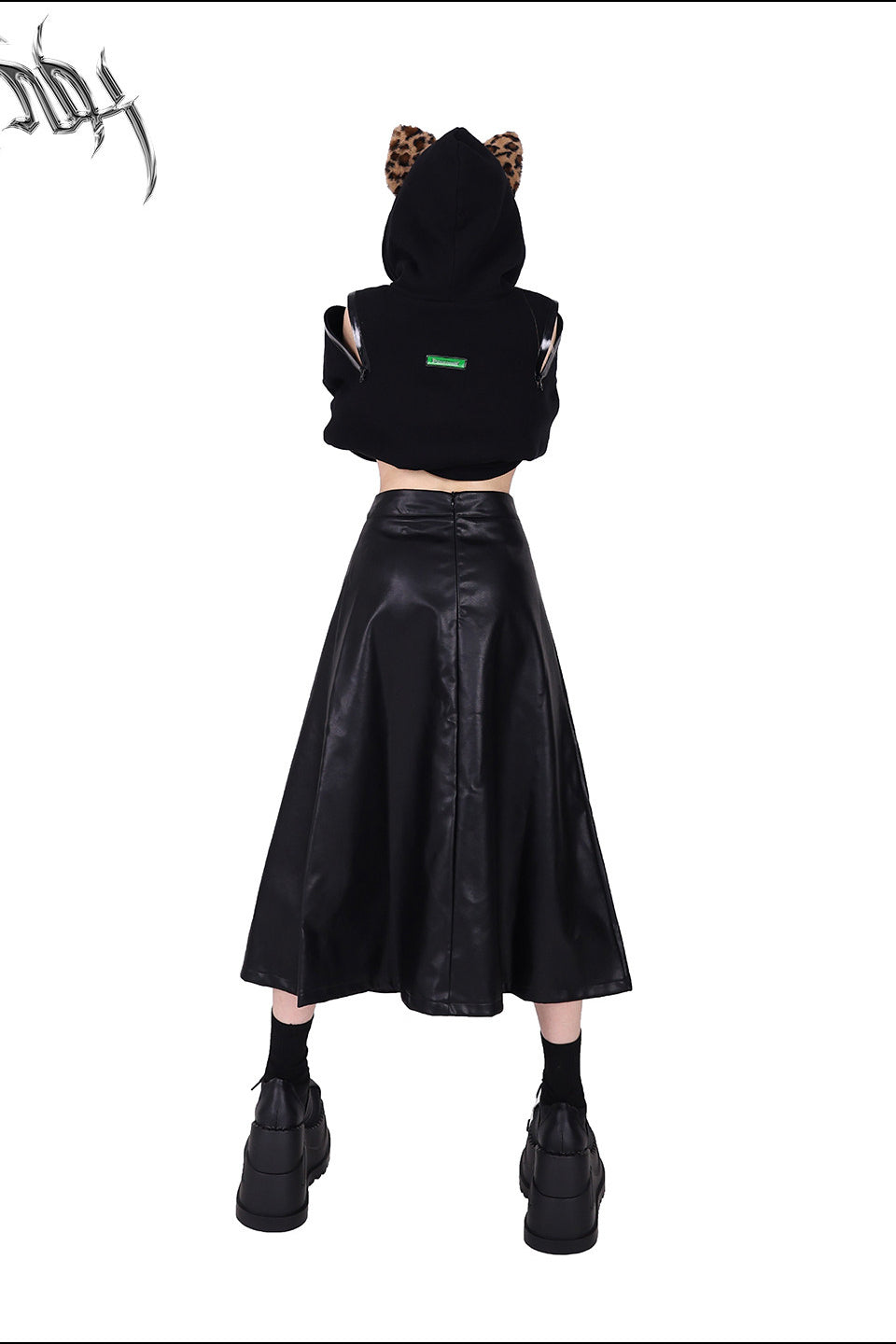 PINKSPINK EXHIBITION CORE zip A-line midi skirt — alternate modeled styling view