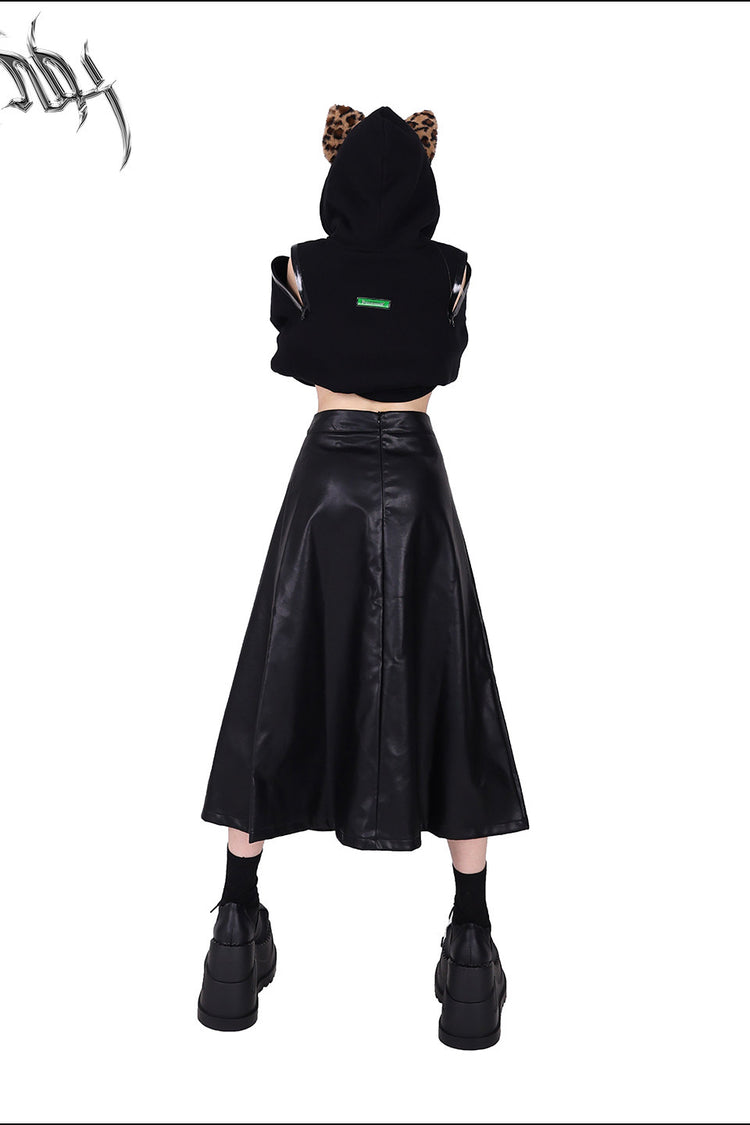 PINKSPINK EXHIBITION CORE zip A-line midi skirt — alternate modeled styling view