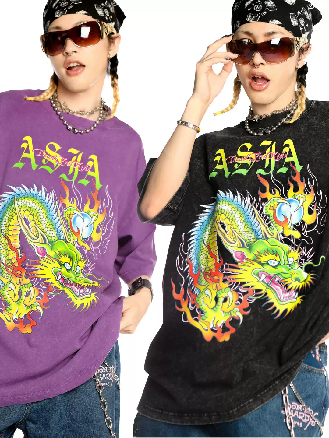 DEADENDKIDS ASIA DRAGON washed graphic tee — side or detail presentation