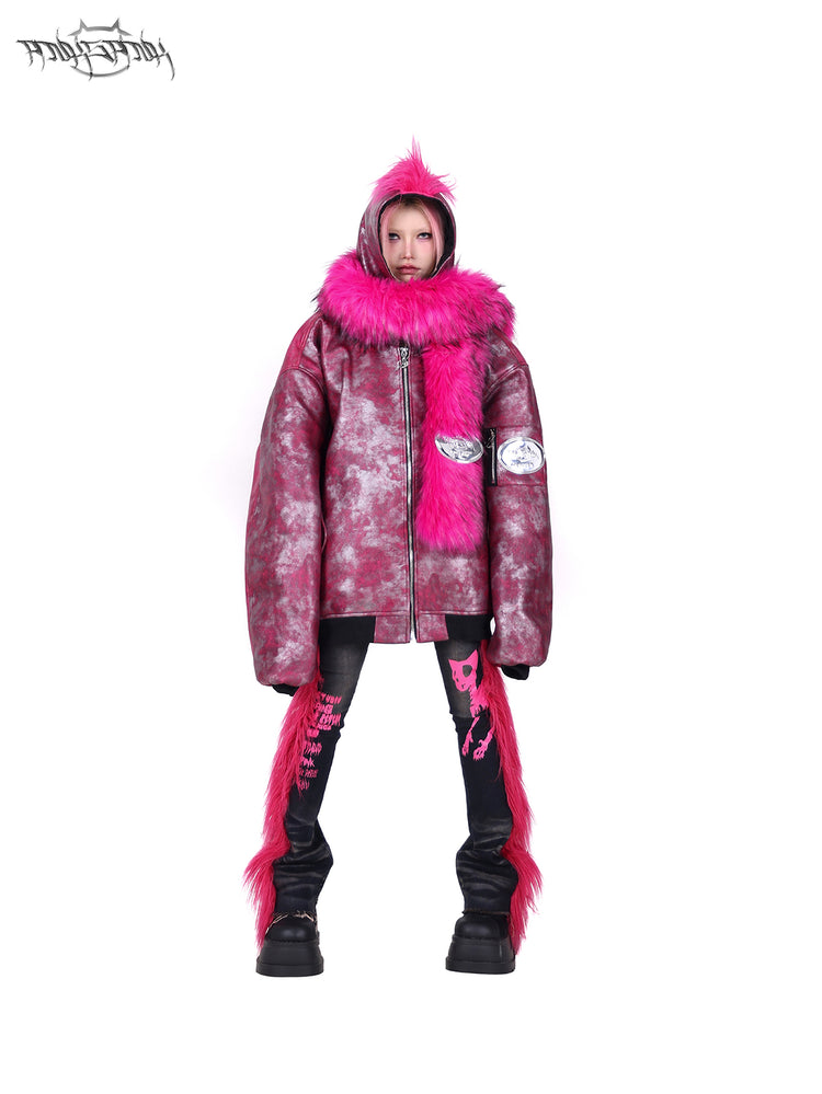 PINKSPINK COCKSCOMB mohawk padded jacket in PINK — front full-body view.