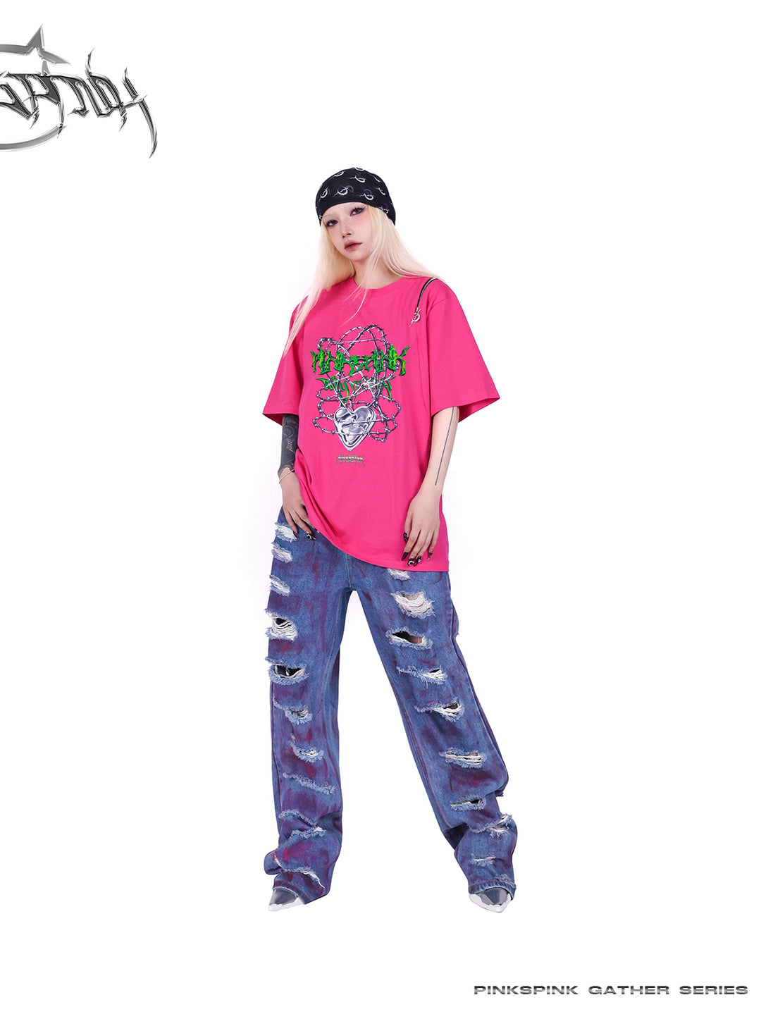 WASTELAND POWDER COATING RIPPED unisex loose-fitting jeans