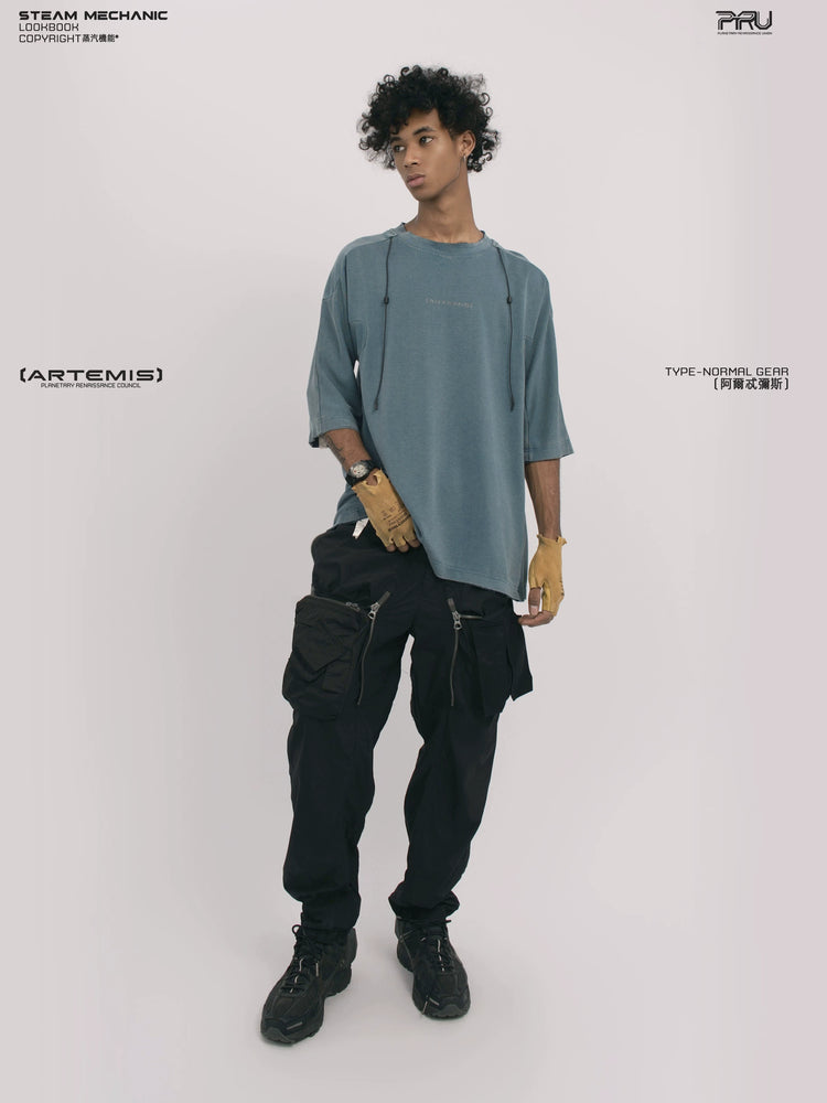 LIGHTSHADOW mycelium blue deconstructed technical tee — rear modeled view
