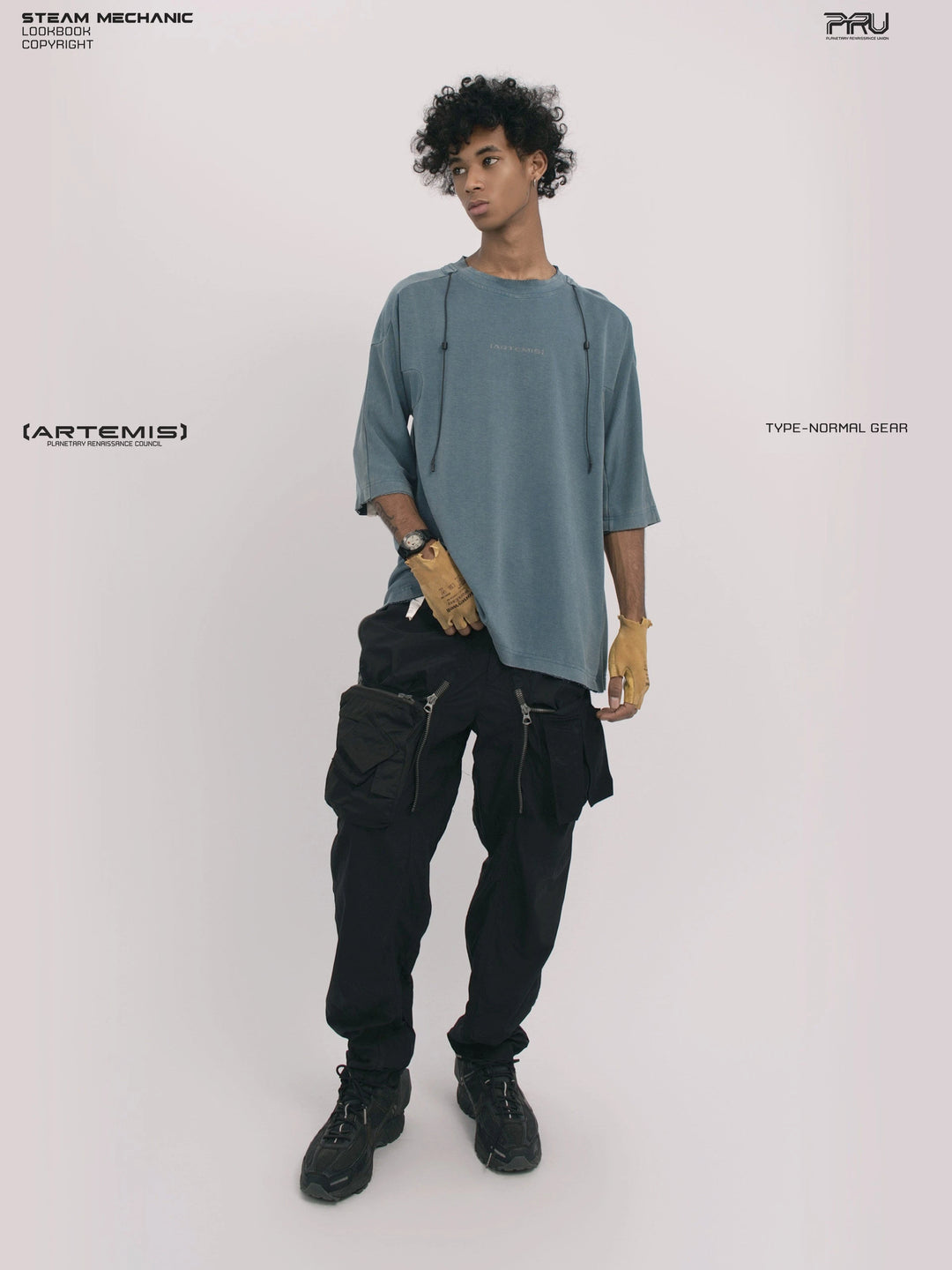 LIGHTSHADOW mycelium blue deconstructed technical tee — rear modeled view