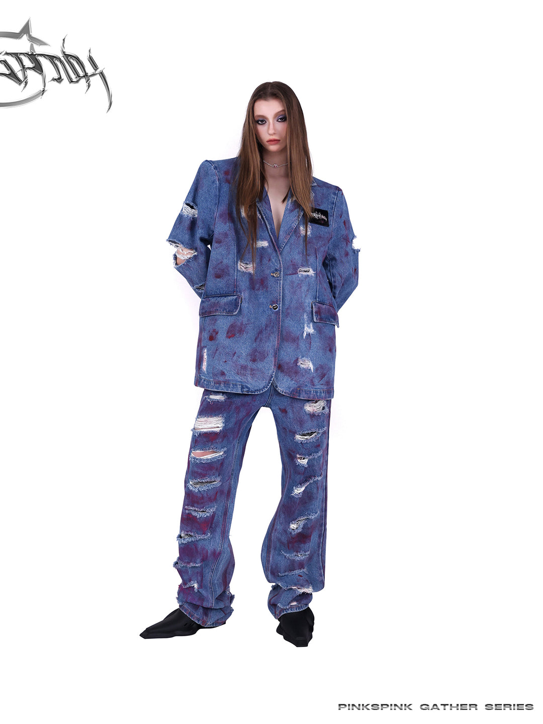 WASTELAND POWDER COATING RIPPED unisex loose-fitting jeans