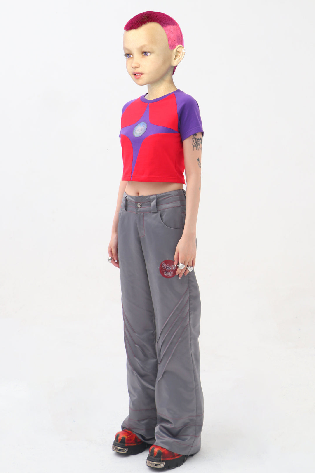 EMBRYO STARSHIFT ruched 3D-effect pants — alternate modeled angle