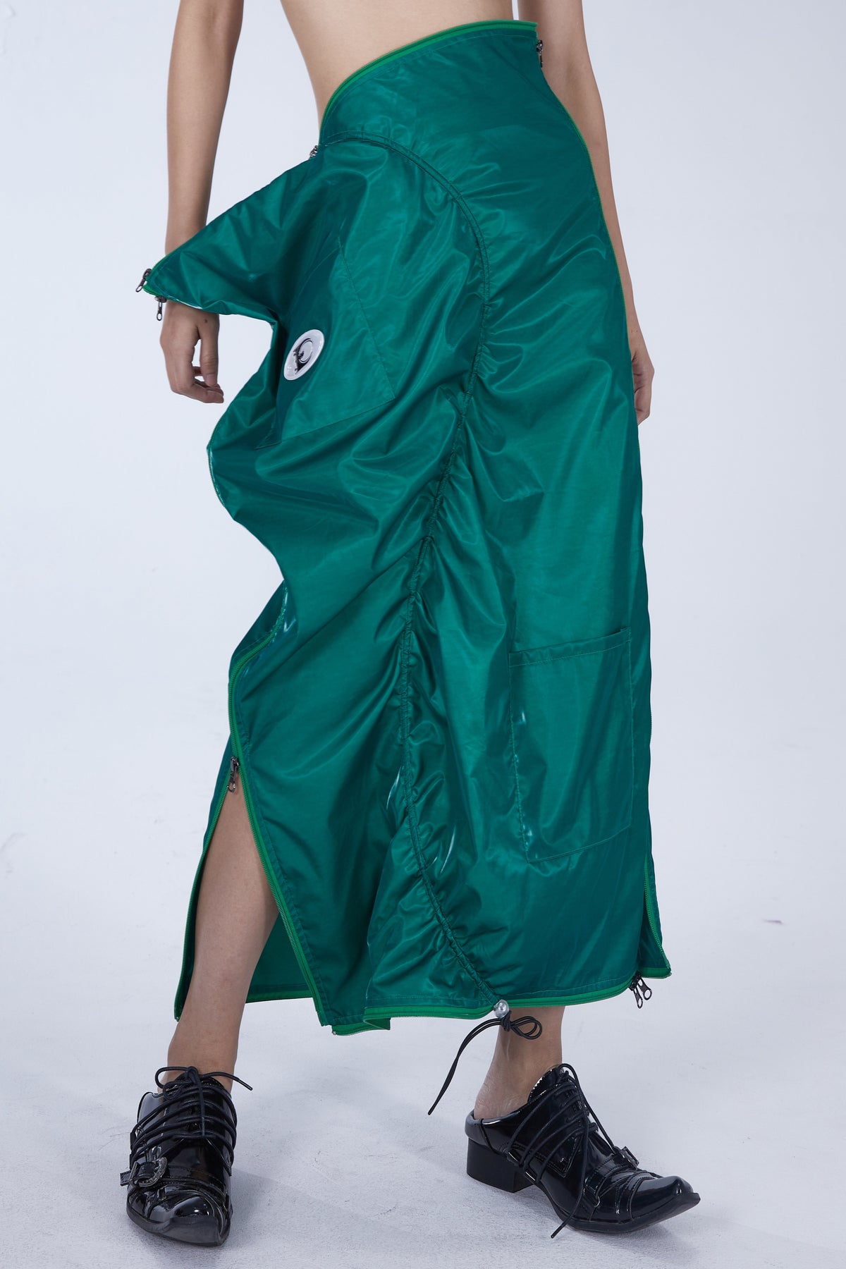 EMBRYO SLEEP POD convertible dress & bag — full-length modeled view