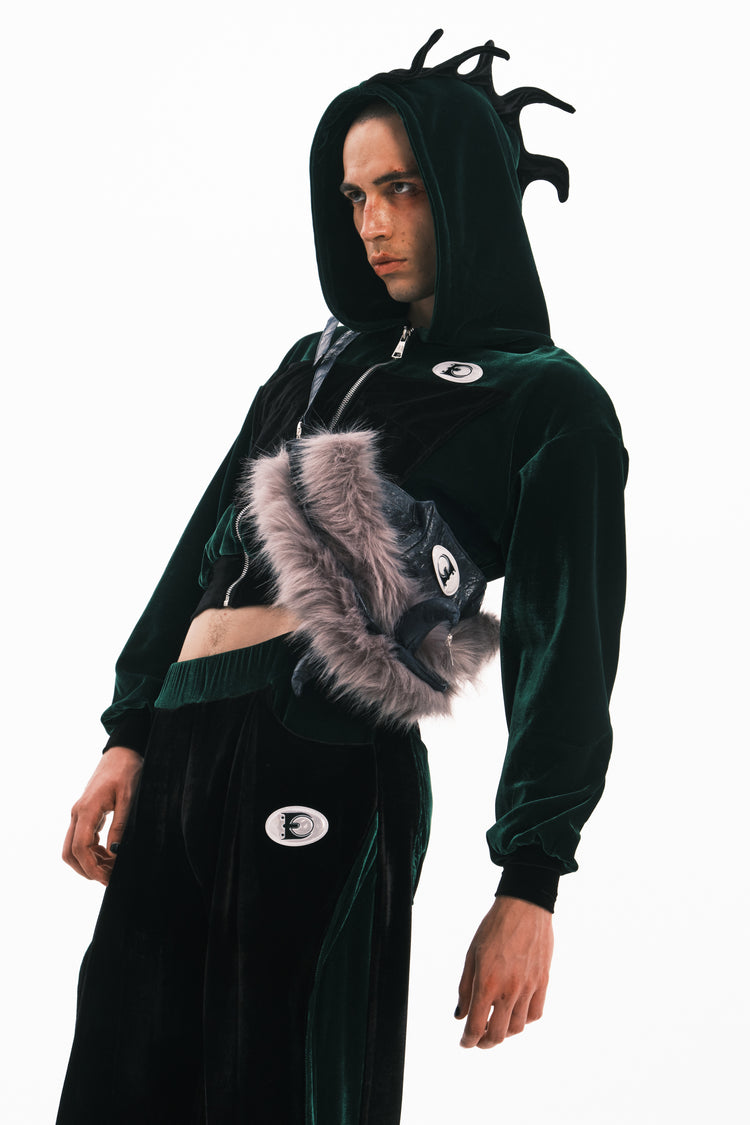 EMBRYO HORNFORM faux-fur hat & bag — alternate modeled angle