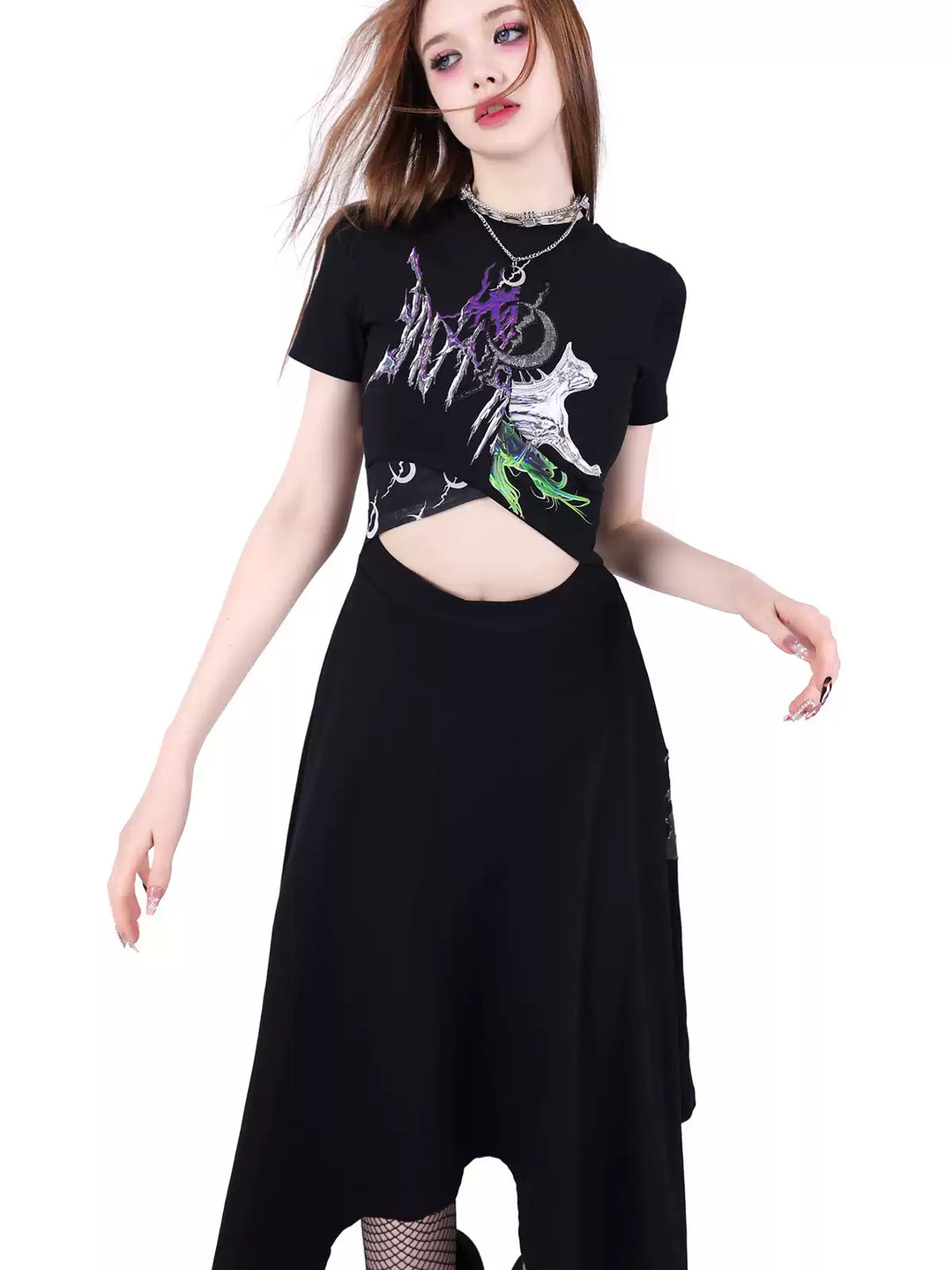 PINKSPINK ELECTRIC MOON reconstructed cutout dress — alternate modeled view showing the silhouette