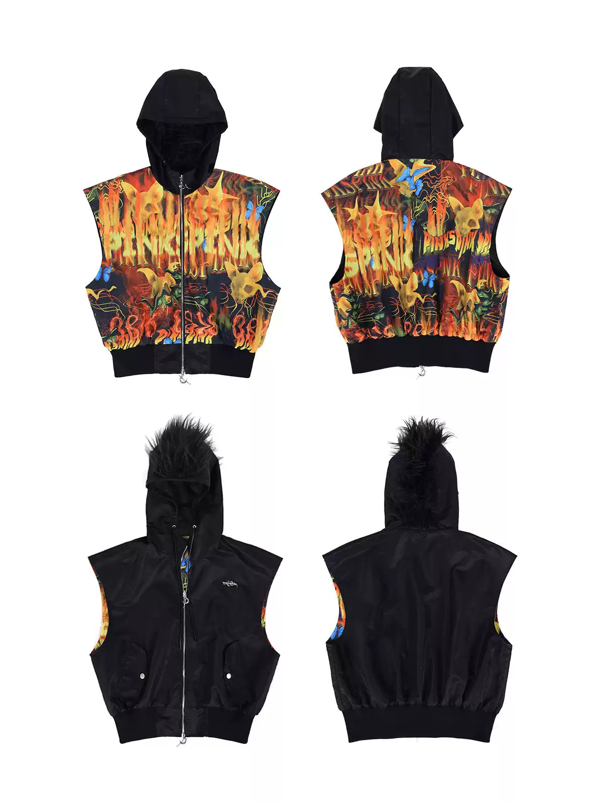 PINKSPINK FIRE CAT reversible mohawk hooded vest — alternate gallery view showing the design details
