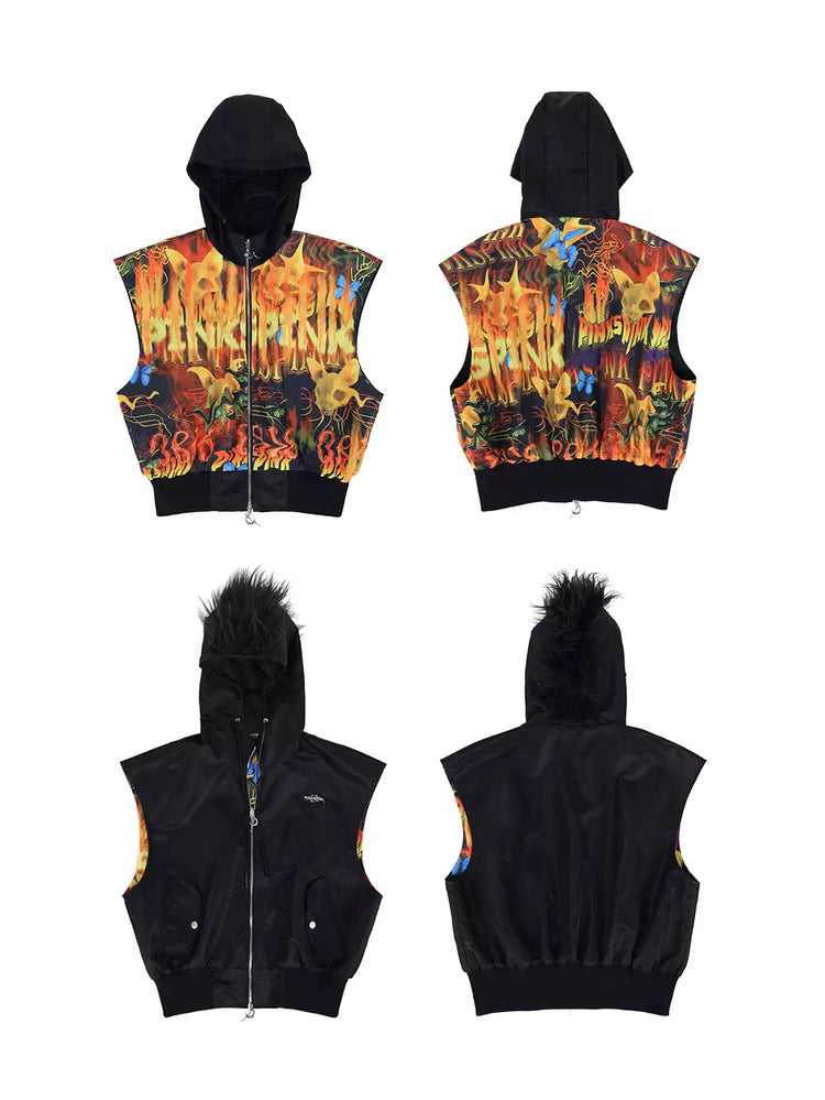 PINKSPINK FIRE CAT reversible mohawk hooded vest — alternate gallery view showing the design details