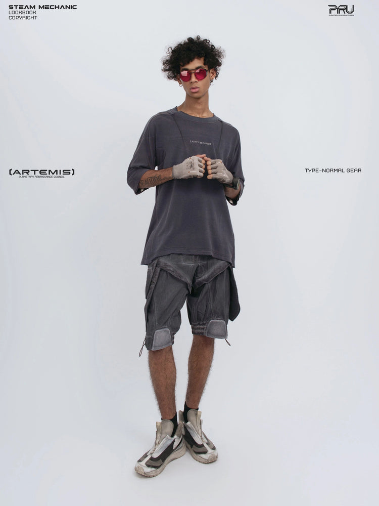LIGHTSHADOW spirit deconstructed technical tee — full-length front view with clasped hands
