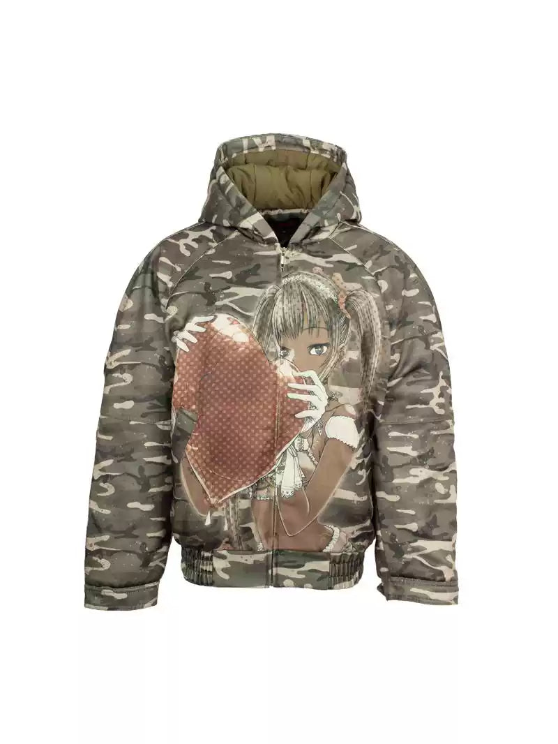 4RE1GN Camouflage Heart Hooded Puffer Jacket
