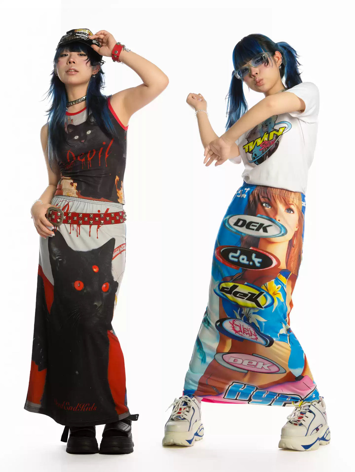 DEADENDKIDS REVERSIBLE ARCHIVE graphic maxi skirt — side or detail presentation