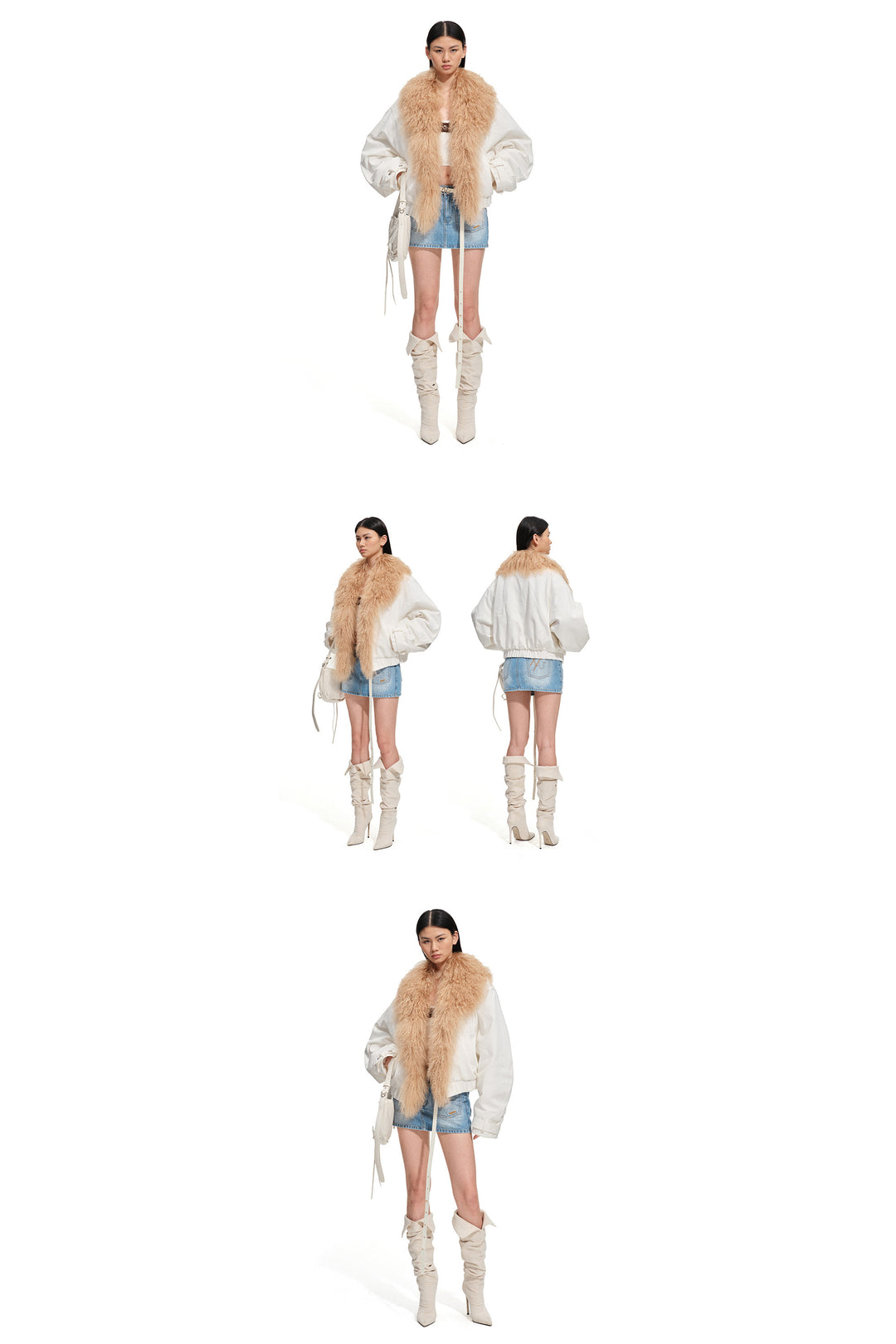 NAWS ARCTIC shearling-collar padded denim jacket — product detail view showing texture and hardware