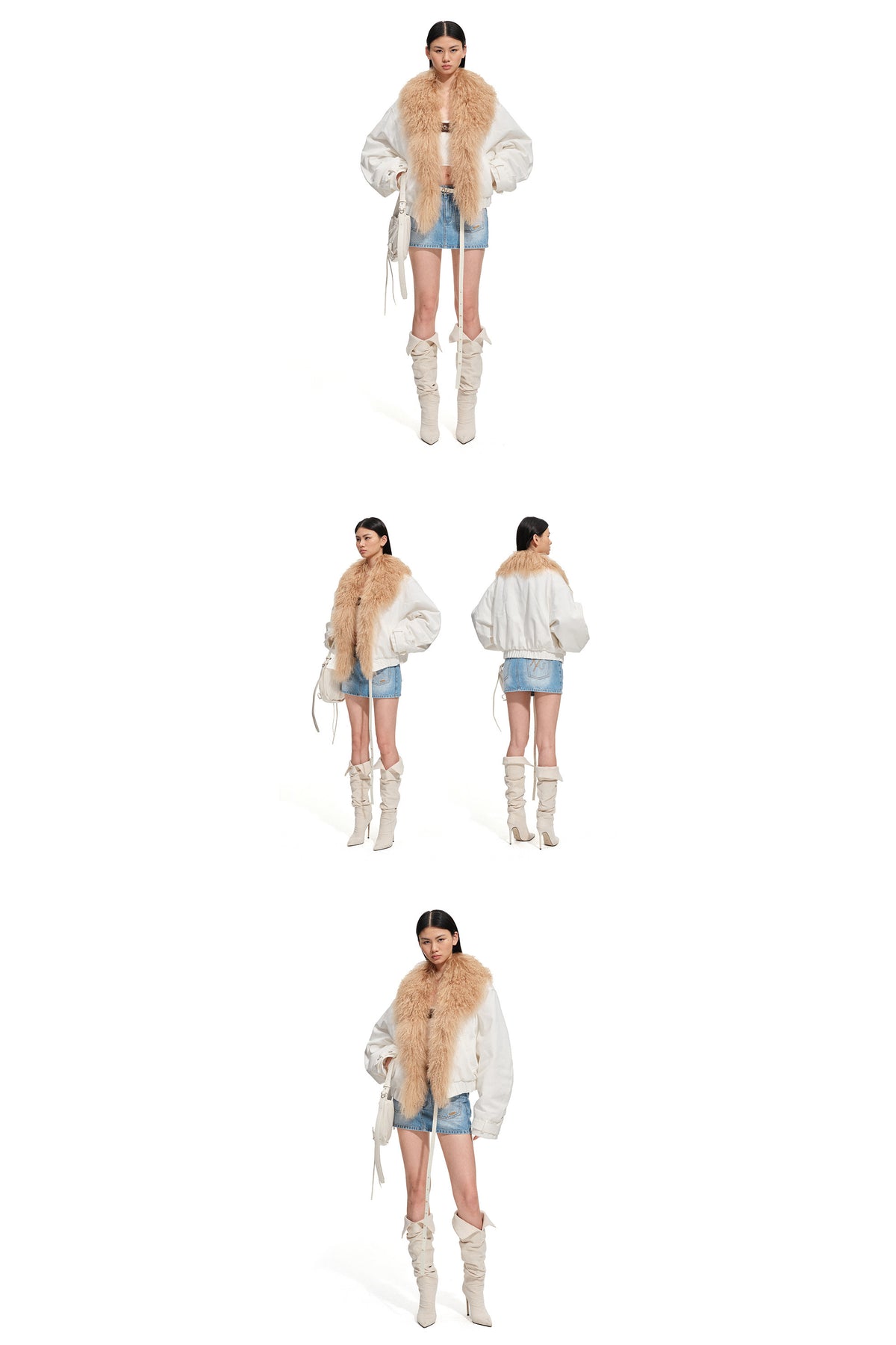 NAWS ARCTIC shearling-collar padded denim jacket — product detail view showing texture and hardware