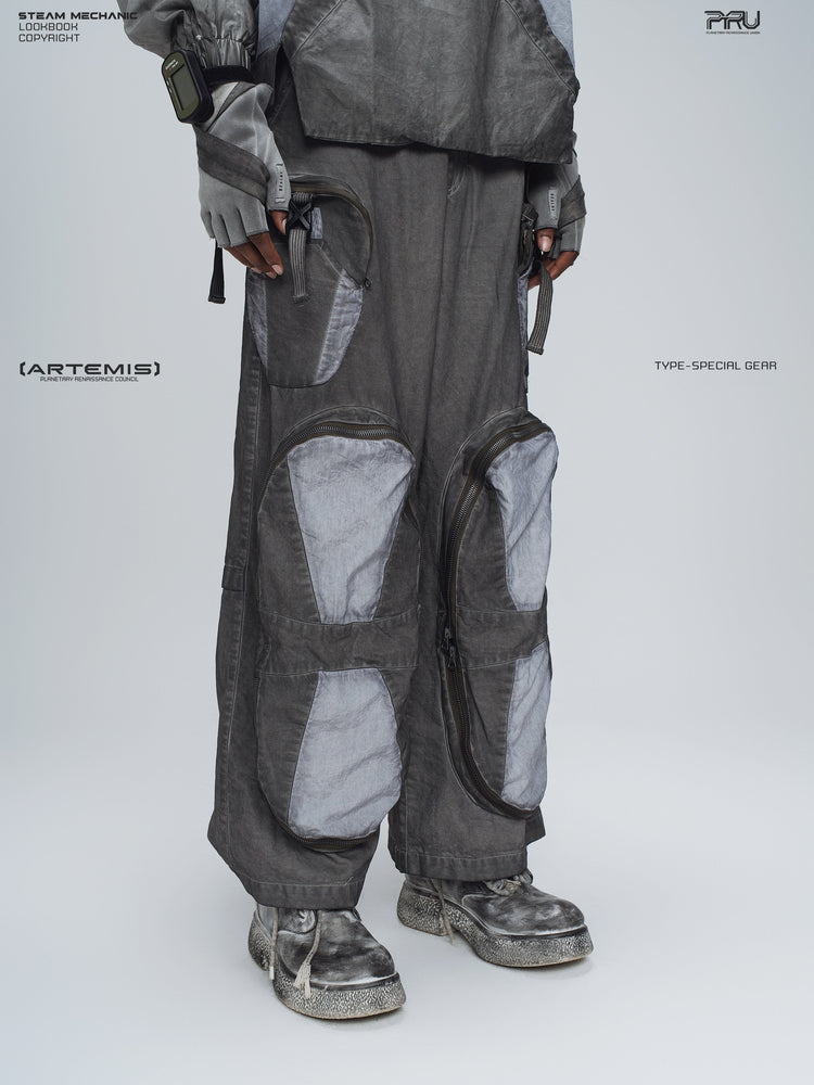 PIONEER moon dust gray welded multi-pocket work pants — alternate modeled angle