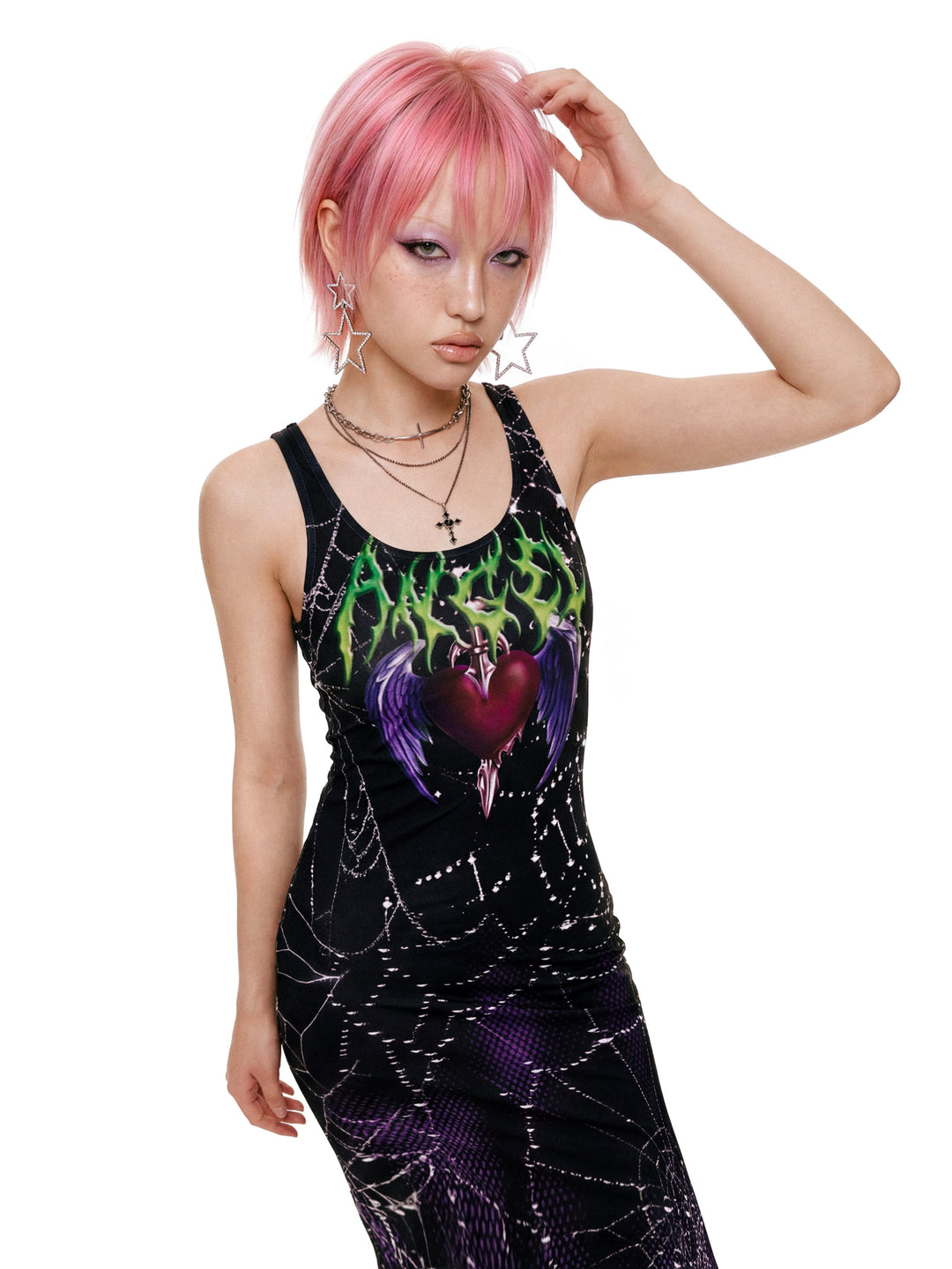 DEADENDKIDS DARK HEART fitted tank maxi dress — alternate styled presentation