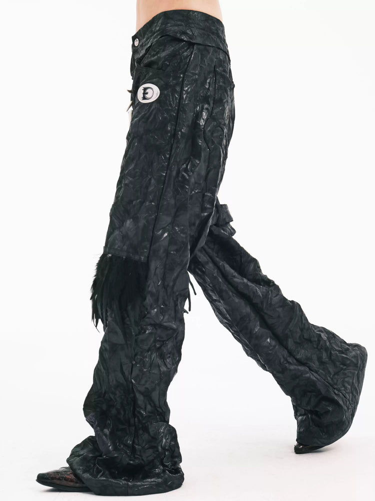 EMBRYO FEATHER LEG detachable-pouch flare pants — side profile