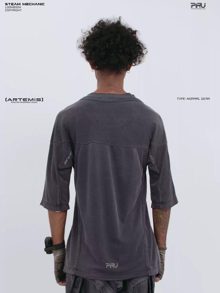 LIGHTSHADOW spirit deconstructed technical tee — back three-quarter view showing panel seams