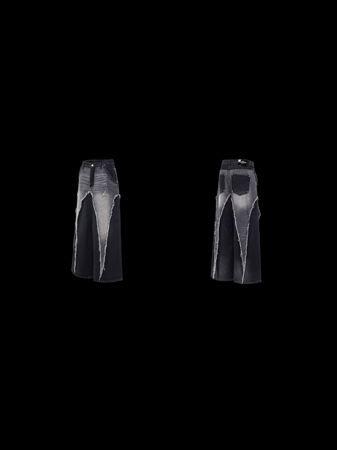 PINKSPINK ELECTRIC MOON reconstructed wide-leg jeans — front and back garment-only views