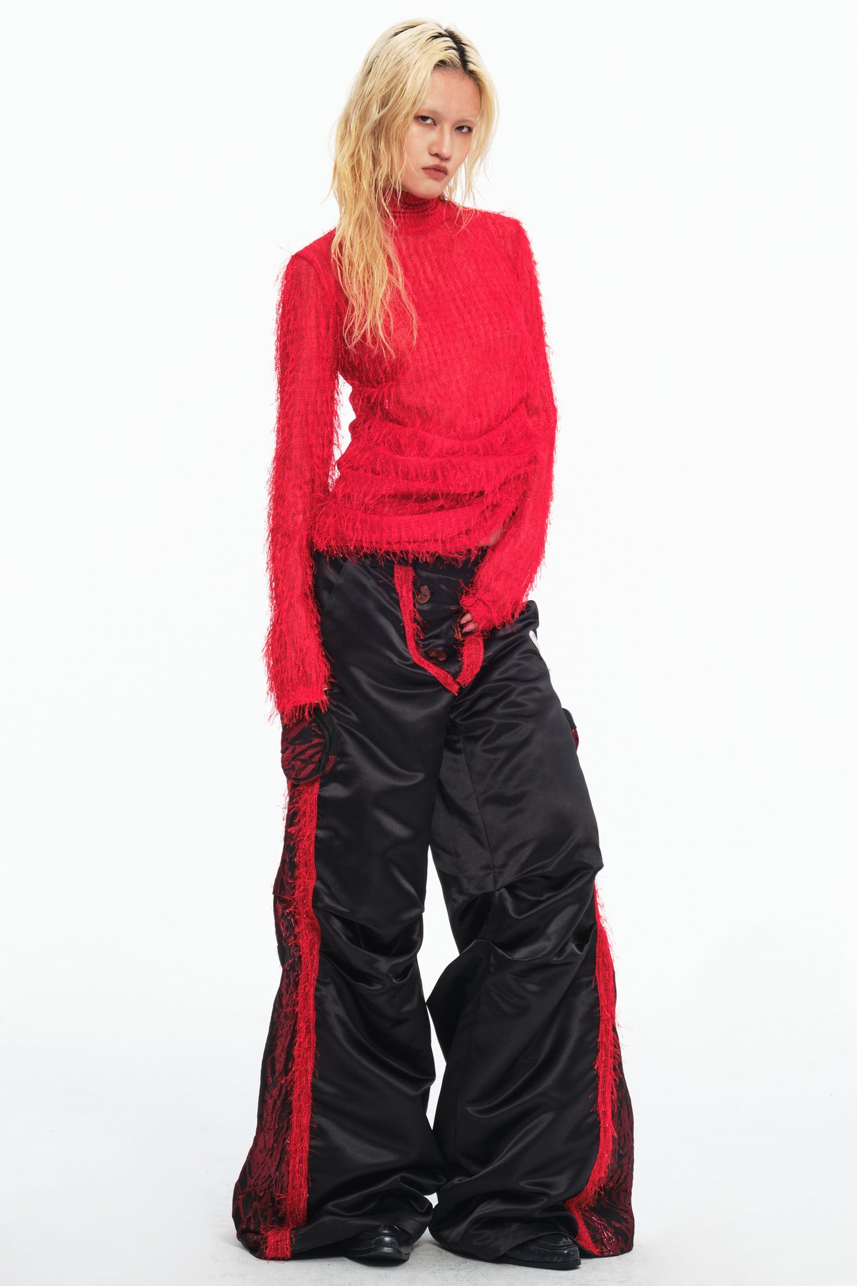 EMBRYO RED SPIDER distressed mesh top — product-only rear view