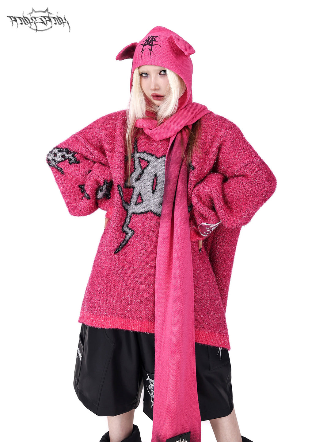 PINKSPINK SPHYNX cat-ear hooded scarf — alternate angle showing the shape and finish