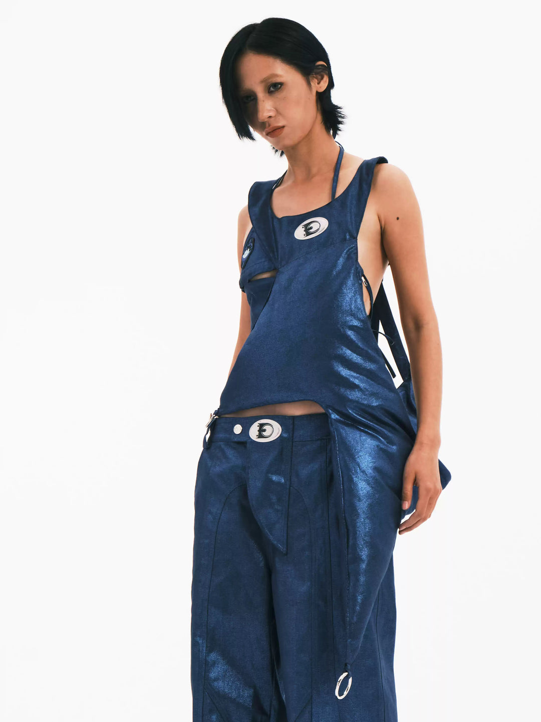 EMBRYO BLUE SPIKE padded sculptural bag — front modeled view