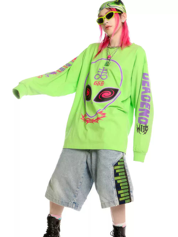 DEADENDKIDS ALIEN 666 neon graphic sweatshirt — side or detail presentation