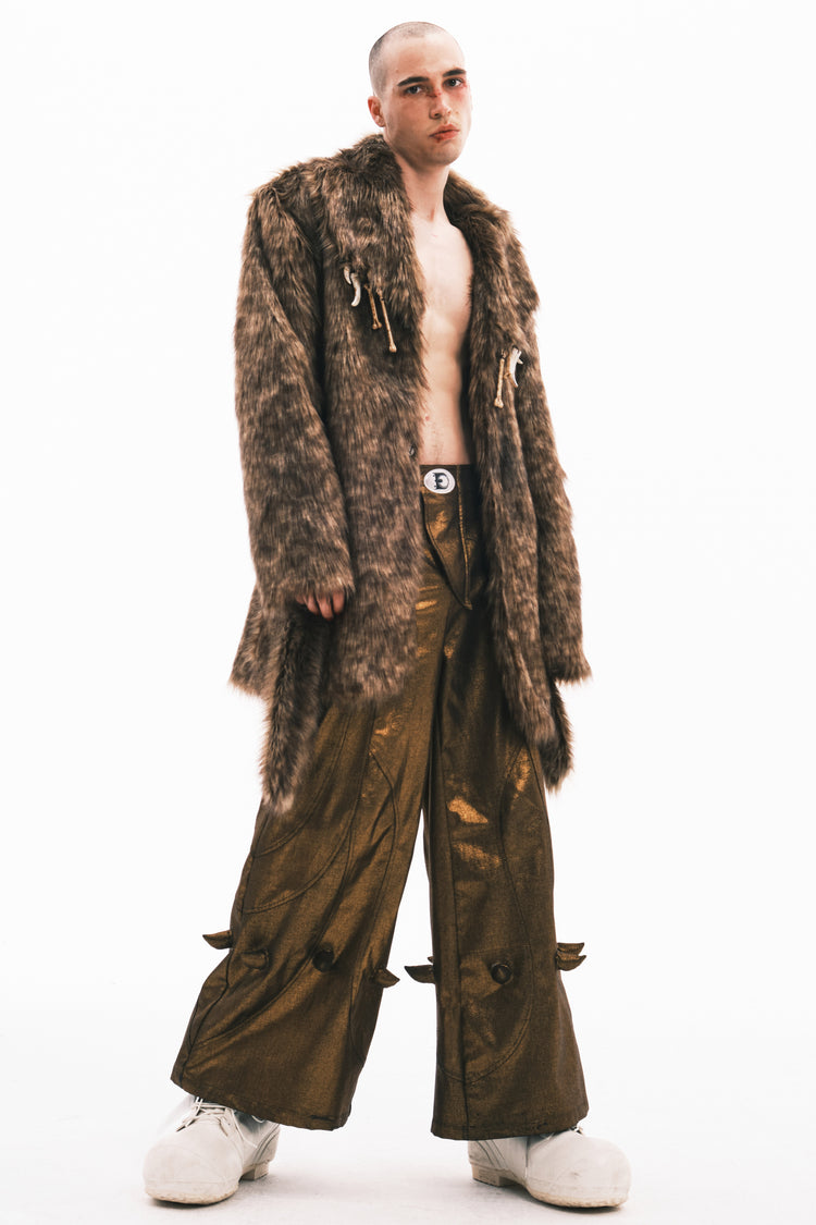 EMBRYO PRIMAL BONE mid-length faux-fur coat — alternate modeled angle